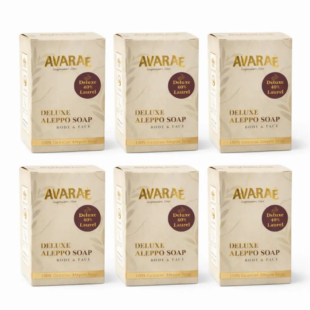 Avaraé Deluxe Halep Sabunu 6'lı Paket — %40 Defne Yağı · 6 × 150 g