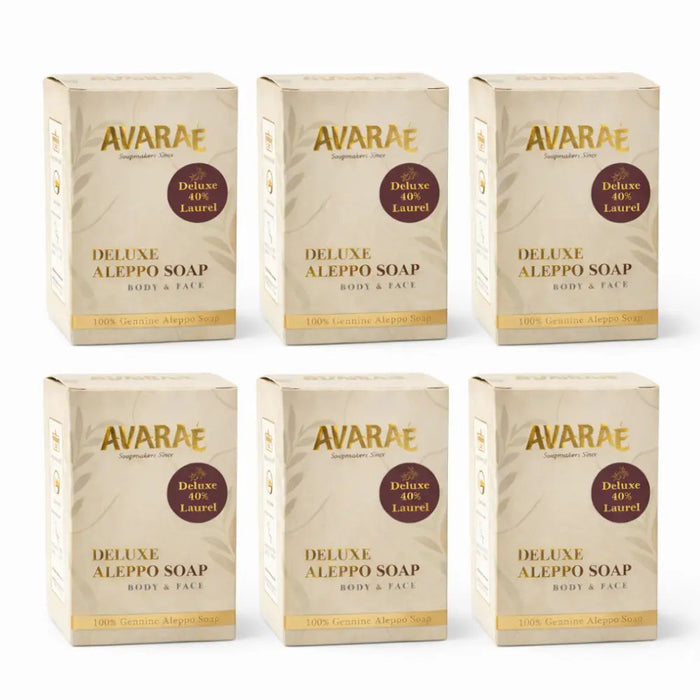 Avaraé Deluxe Halep Sabunu 6'lı Paket — %40 Defne Yağı · 6 × 150 g